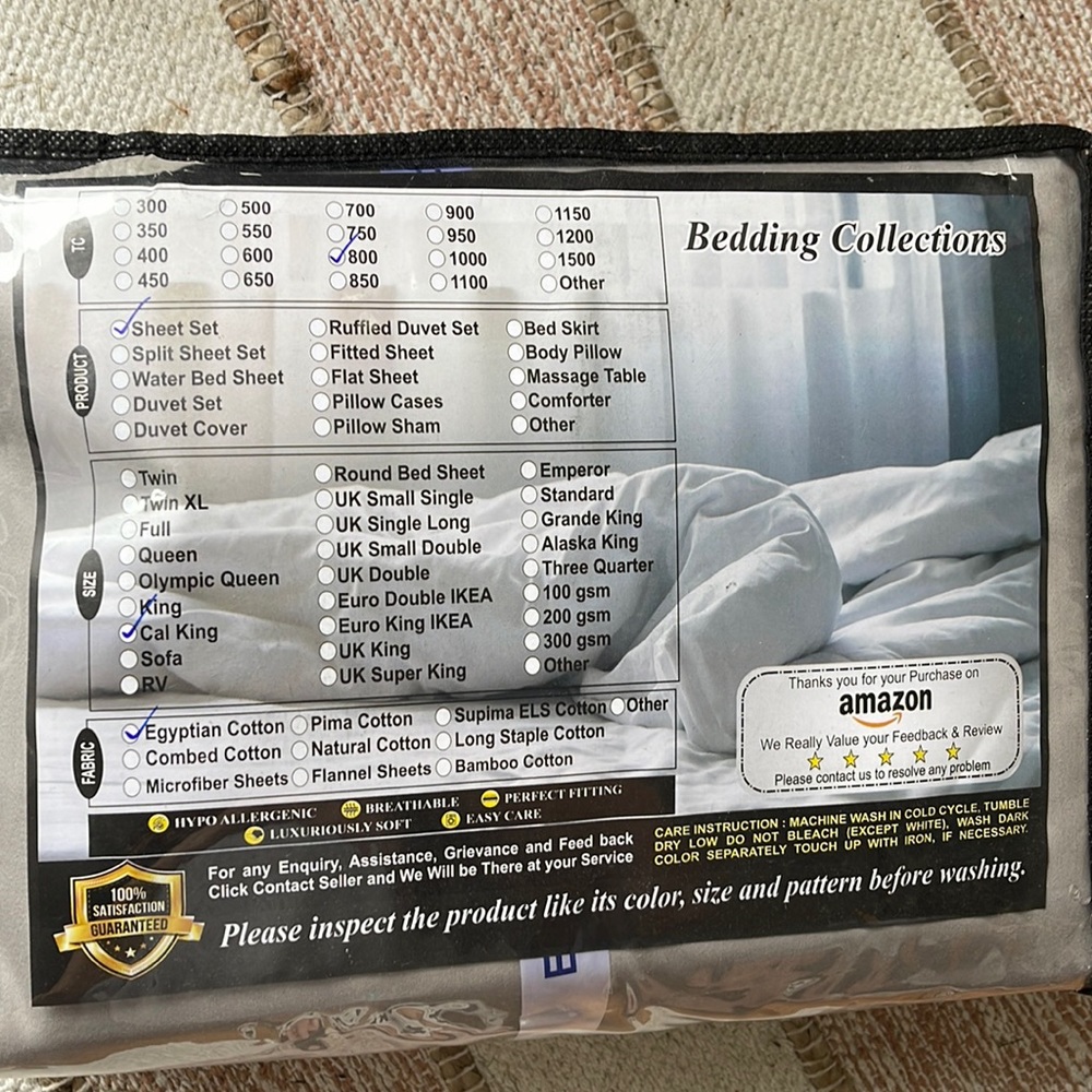 California King Sheets Set 800 TC Egyptian Cotton